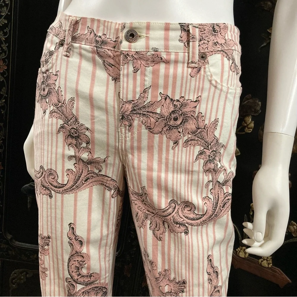 Moschino Jeans Pink Striped Boot Cut Printed Pants - Picture 2 of 12